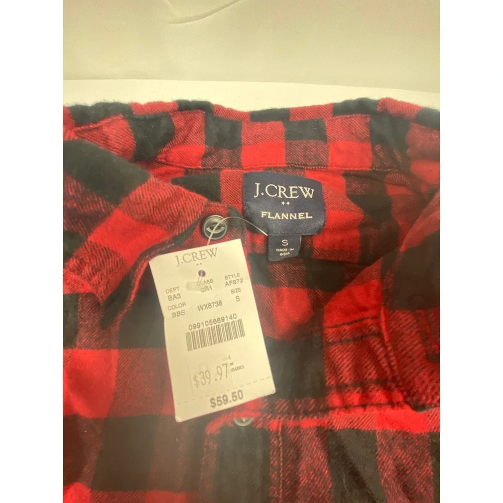 J. Crew Flannel Shirt Red Black Buffalo Plaid Classic Fit Long Sleeve‎ Mens S
